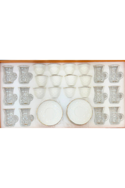 ALQANNAS طقم بيالات شاي كرستال + فناجين قهوة سرميك 36 قطعة بخط ذهبي أنيق مودي...