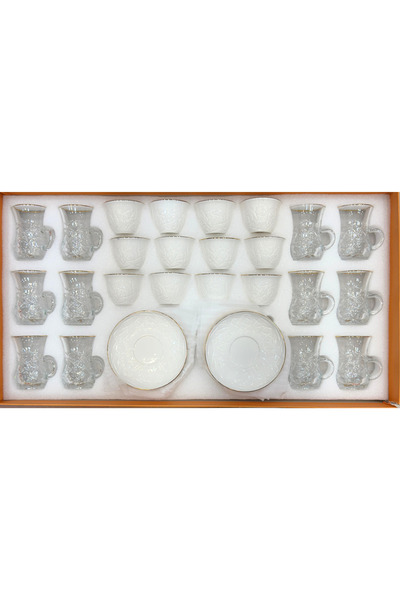 ALQANNAS طقم بيالات شاي كرستال + فناجين قهوة سرميك 36 قطعة بخط ذهبي أنيق مودي...