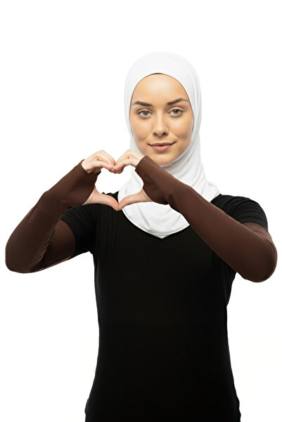 Altobeh Mânecă Hijab din bumbac pieptănat, cu degete tăiate, ciocolată