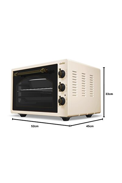 Simfer 4295 Retro Bej 42LT Turbo Fan Mini/Midi Fırın – 6 Fonksiyon, Yoğurt Yapma & Buz Çözme Özellikli