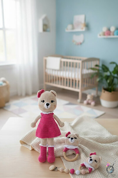 kelebeginruyasihobievi Amigurumi Yenidoğan Fuşya Elbiseli Uyku Arkadaşı Ayıcı...