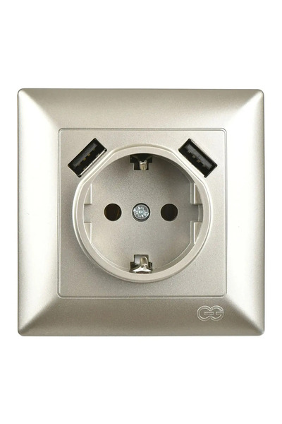 Günsan Visage 2 USB Çıkışlı Çocuk Korumalı Topraklı Priz, 5V, 2.4A, Metalik Bej