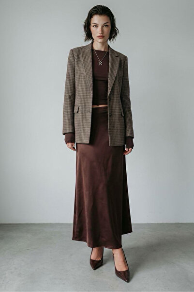 Madmext Гіркий кави сатенений міді довжини елегантна жіноча спідниця MG2637