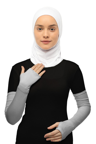 Altobeh أكمام حجاب قطنية ممشطة بأصابع مقصوصة - رمادي