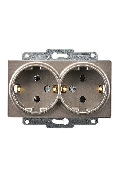 Günsan Eqona Radius Neoline Double Grounded Socket, Mocha (Mechanism + Key Co...