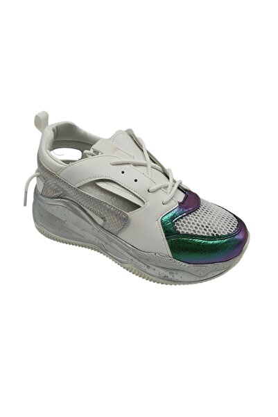 A&H Adidași damă AH 39, albi și gri, material textil și imitație de piele