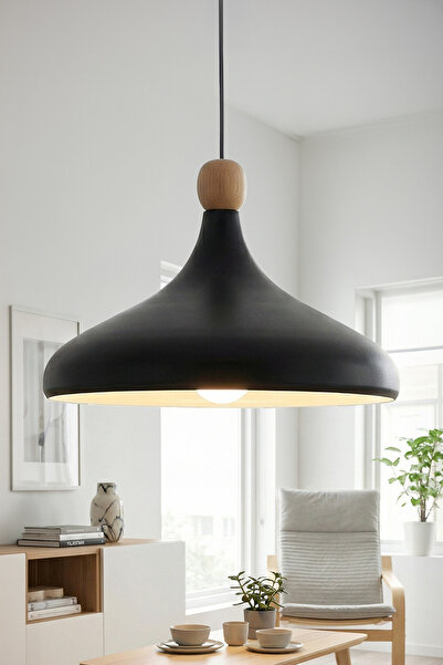 Marrien Nova Bohem Ahşap Boncuklu Siyah Metal Sarkıt (35 cm) | Yemek Masası Ü...