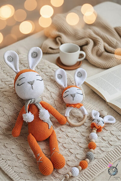 kelebeginruyasihobievi Amigurumi Yenidoğan Uzun Kulaklı Uykucu Turuncu Tavşan...
