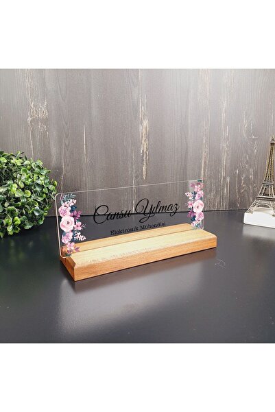 hediyekralı Pembe Çiçek Tasarımlı Masa Isimliği