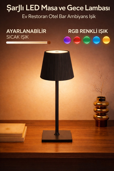 Ecuy Şarjlı LED Masa ve Gece Lambası Ev Restoran Otel Bar Ambiyans Işık 2 Mod...