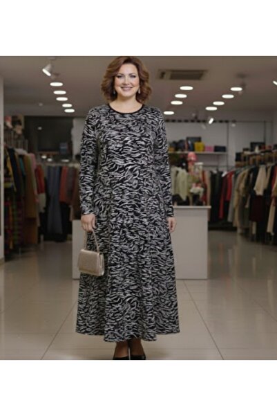 THEBEK Women's Violet Oversize Winter Dress Black-Grey Pattern