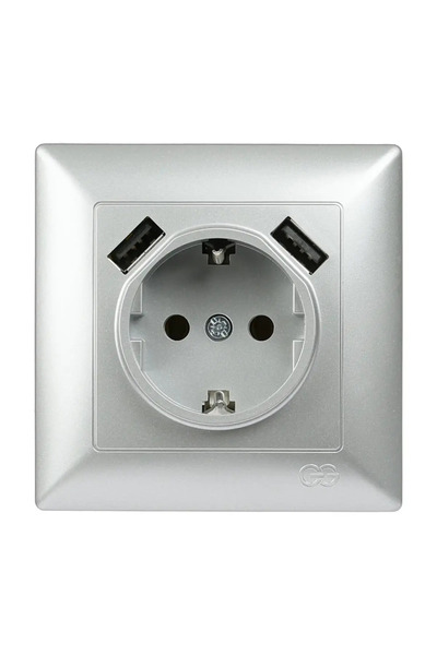 Günsan Visage 2 USB Çıkışlı Çocuk Korumalı Topraklı Priz, 5V, 2.4A, Gümüş