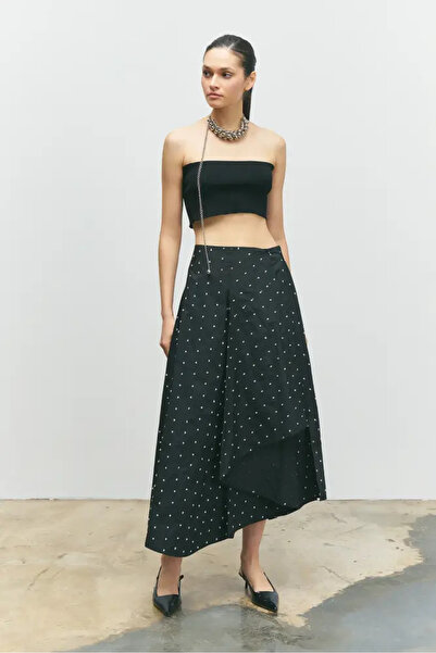 BİZE Puantiyeli Tafta Etek - Siyah