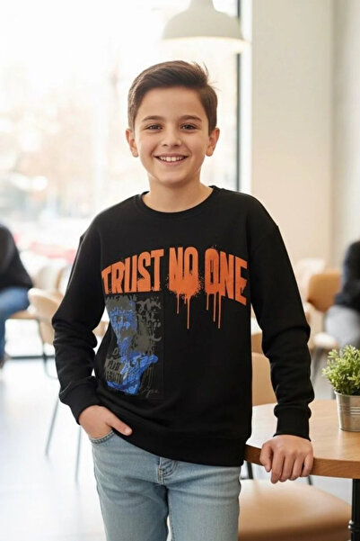 BOBBY JR KİDSWEAR Boy's Sweatshirt Oversized Crew Neck Black