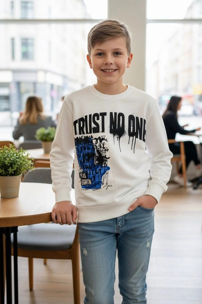 BOBBY JR KİDSWEAR Boy's Sweatshirt Oversized Crew Neck Ecru