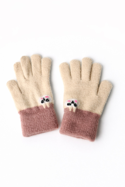 Ecrou Cat Embroidered Coffee Gloves