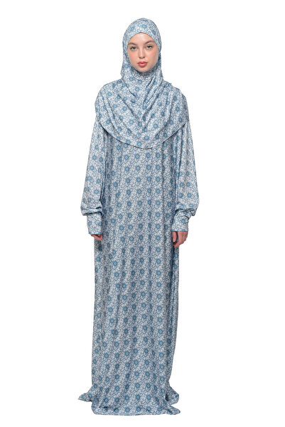 Altobeh فستان صلاة حجاب ليكرا عملي من قطعة واحدة بأكمام منقوشة بالشمس 990-0302