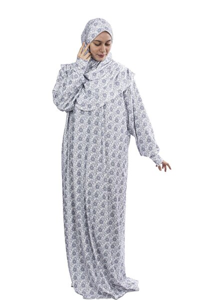 Altobeh Pratik Tek Parça Desenli Kollu Tak Çıkar Başörtülü Likralı Tesettür N...