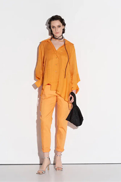 BİZE İnce Keten Gömlek - Turuncu