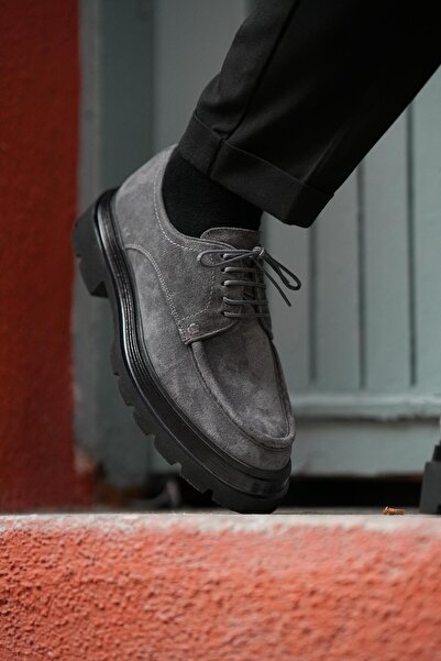 Shoetyle - Gray Genuine Suede Lace-Up Casual Men's Shoes 115-K432