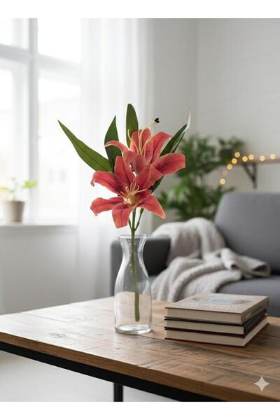 YASİMA قطعة واحدة من زهرة الزنبق الحمراء الواقعية ذات الملمس الرطب لتزيين الم...