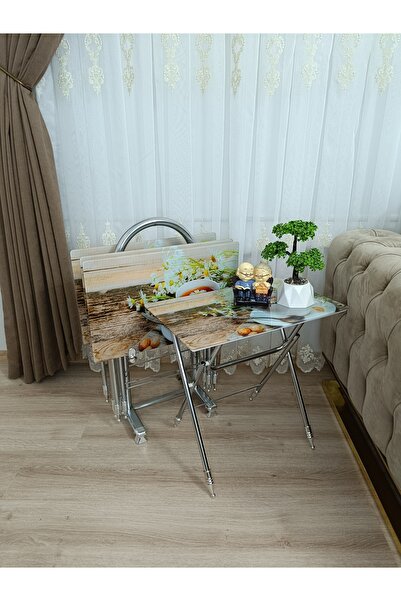 EVKO MOBİLYA Çanta Zigon Sehpa, 4'lü Sehpa, Zigon Sehpa, Servis Sehpası, Caml...