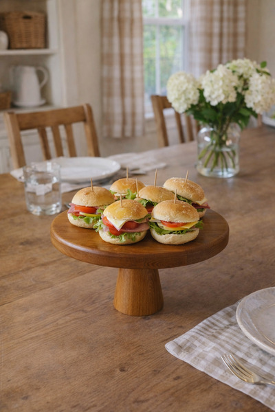 justwood Mini 20 cm Wooden Conical Footed Round Cake Cookie Presentation Serv...