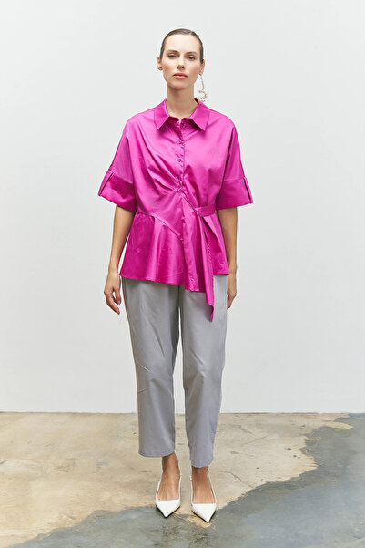 BİZE Kısa Kollu Anvelop Gömlek - Fuşya