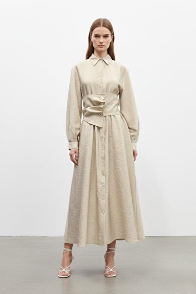 Soul Γυναικείο πουκάμισο με γιακά και κουμπιά, μακρύ φόρεμα που τονίζει τη μέ...