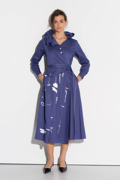 BIZEFASHION Yakası Tel İle Büzülen Elbise - Lacivert