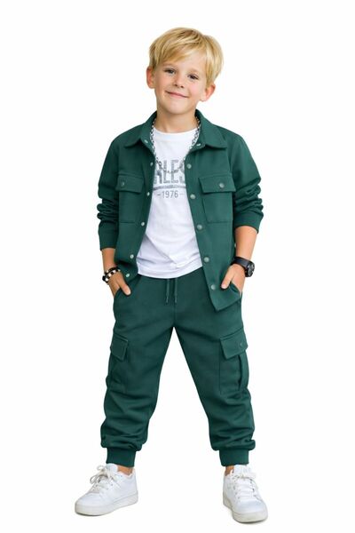 RAPAPA Boys' 3-Piece Sportswear Set – Green Jacket, Jogger Bottoms and Basic ...