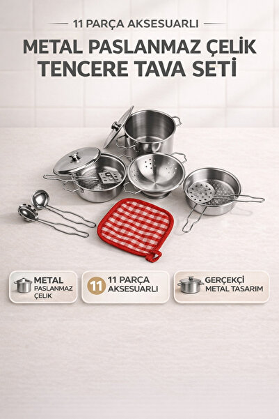 YILDIRIM OYUNCAK Metal Paslanmaz Çelik Oyuncak Kabartmalı Tencere Tava Seti 1...