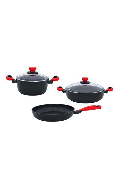 Leggno Colorgy 5 Piece Set Deep Pot 22 cm + Shallow Pot + Frying Pan 26 cm Red