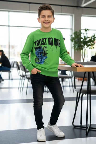 BOBBY JR KİDSWEAR Boy's Sweatshirt Oversized Crew Neck Green