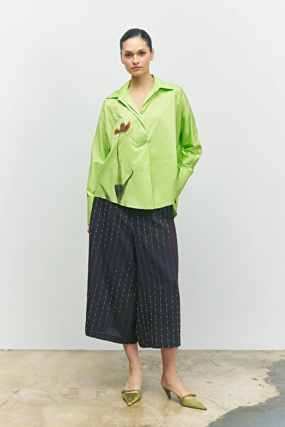 BİZE Çiçek Baskılı Gömlek - Fıstık Yeşili