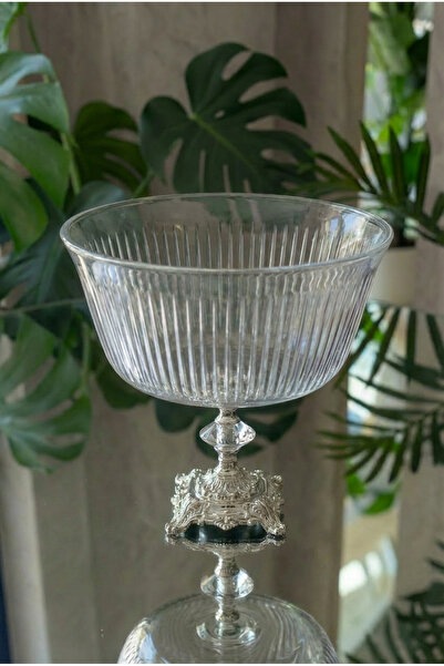 Elta Collection Large Size Bowl with Metal Legs and Silver Detail - Presentat...