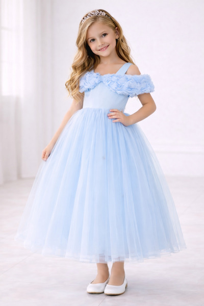 PAPATYA KOSTÜMEVİ Mavi Tüllü Prenses Elbisesi