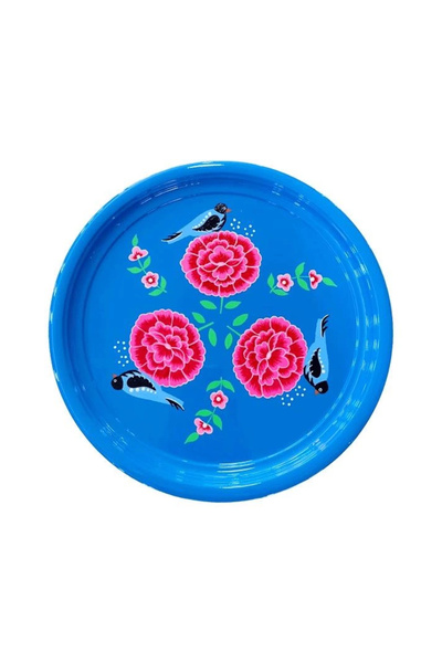 DEDEMİN EMAYELERİ Emaye Tepsi 33 cm Mavi Kuş 1