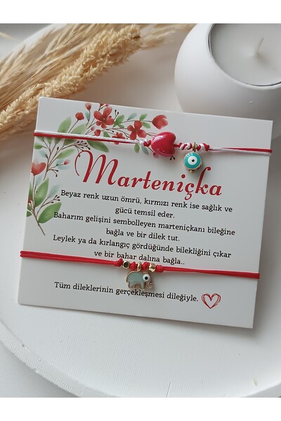 La fee aksesuar Marteniçka Kart 2 li Arkadaşlık Şans Bilekliği Kırmızı Ip Bil...