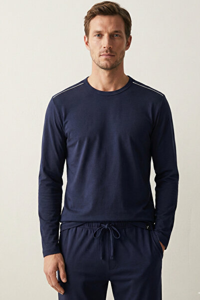 Elemge Σετ ανδρικών πιτζάμες από 100% βαμβάκι, μονόχρωμο, από χτενισμένο βαμβ...