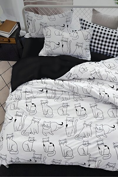 Always Obojstranná súprava obliečok na dvojlôžko s elastickým lemom, biela mačka