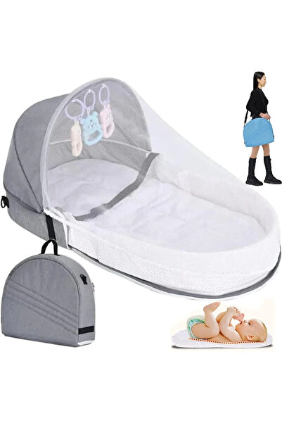 Arabest سرير سفر محمول للأطفال مزود بناموسية ومظلة، سرير أطفال قابل للطي، أسر...