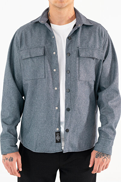 Souris سترة رياضية مريحة للرجال من إنديجو مع غطاء وجيوب مزدوجة وأزرار كبس