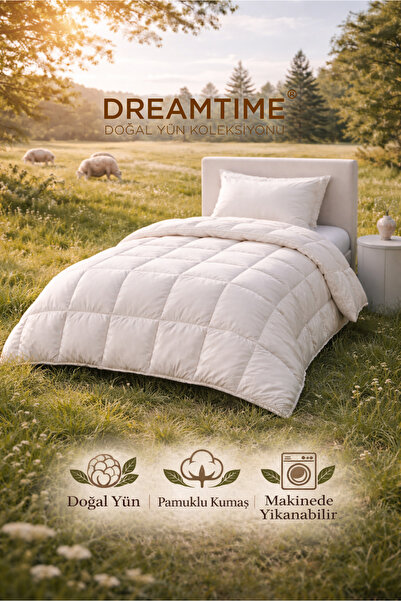 Dream Time Tek Kişilik Doğal Merinos Yün Yorgan | Pamuklu Kumaş & Saf Yün Dol...