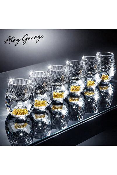 Atay Garage 6lı Lüx Kristal Altın Kum Tanecikli Shot Bardak Seti 0.5oz/15ml E...