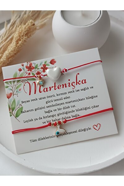 La fee aksesuar 2 li Marteniçka Kart Şans Arkadaşlık Bilekliği Kırmızı Ip Bil...