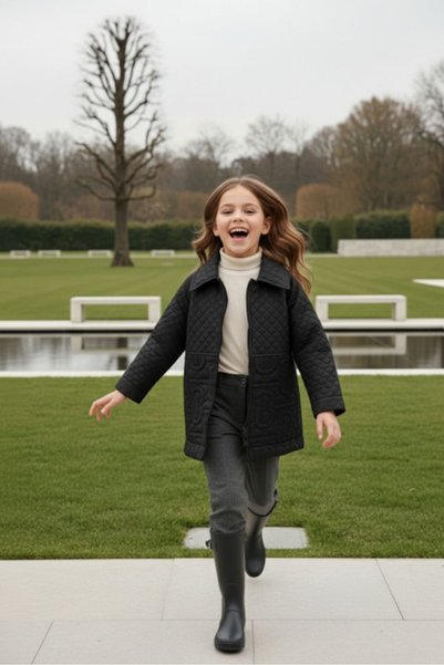 HC Kids Wear Kız Çocuk Capitone Yağmurluk Trençkot