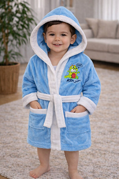 İQON رداء حمام للأطفال مصنوع من القطن بنسبة 100% - ديناصور (1.5 - 2 سنة / 92 سم)