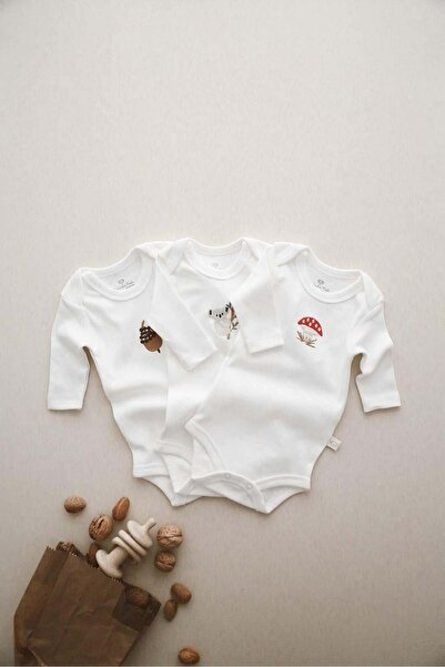 OhlalaKoala 3lü Nakışlı Çıt Çıtlı Uzun Kollu Body-zıbın Model 1