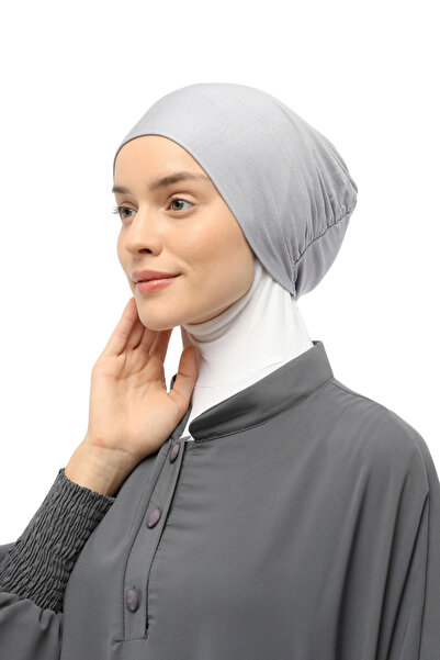 Altobeh Hazır Pratik Geçmeli Lastikli Tesettür Bone Gri